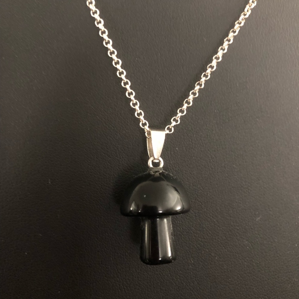 Black Obsidian Mushroom Necklace